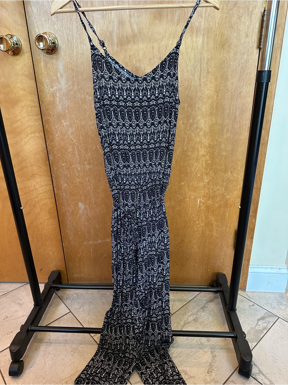 Black & White Patterned Maxi Jumpsuit